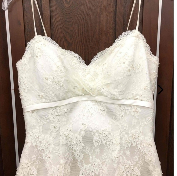 Bridal Gown Ivory Lace Wedding Dress Chiffon Train Beach Garden 58.5” Davi’s sz6 - Picture 10 of 16